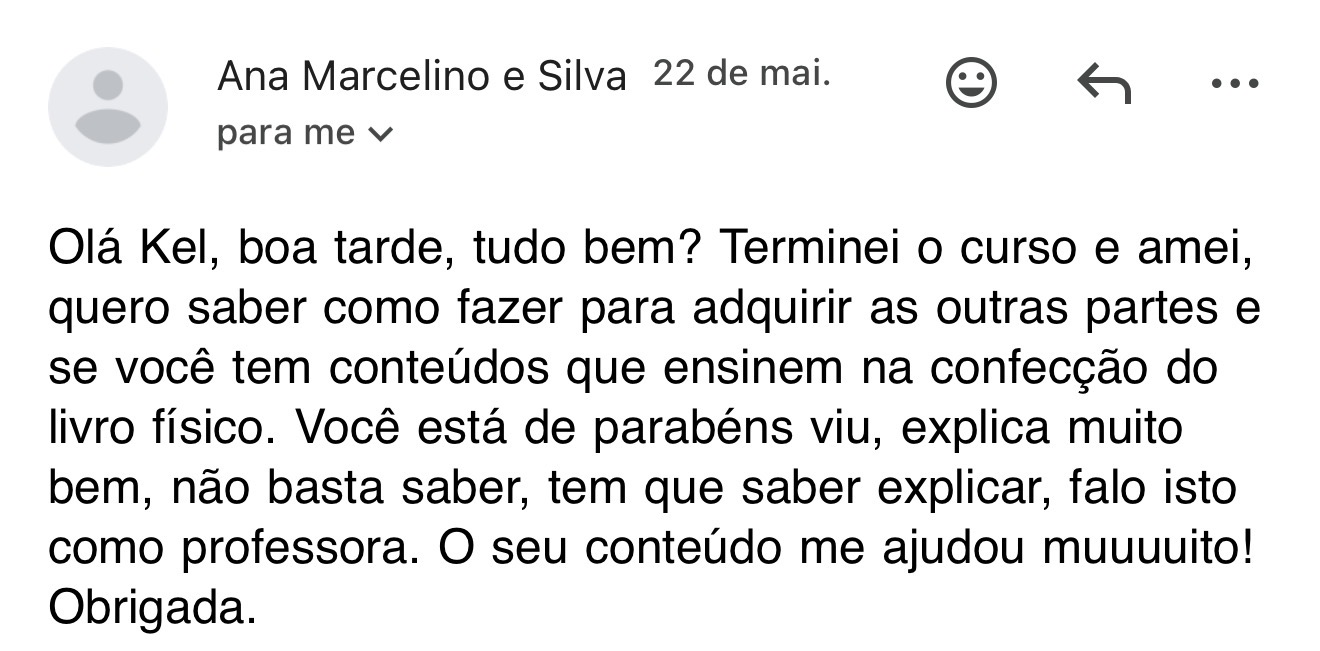 Depoimento por e-mail elogiando a didática do curso