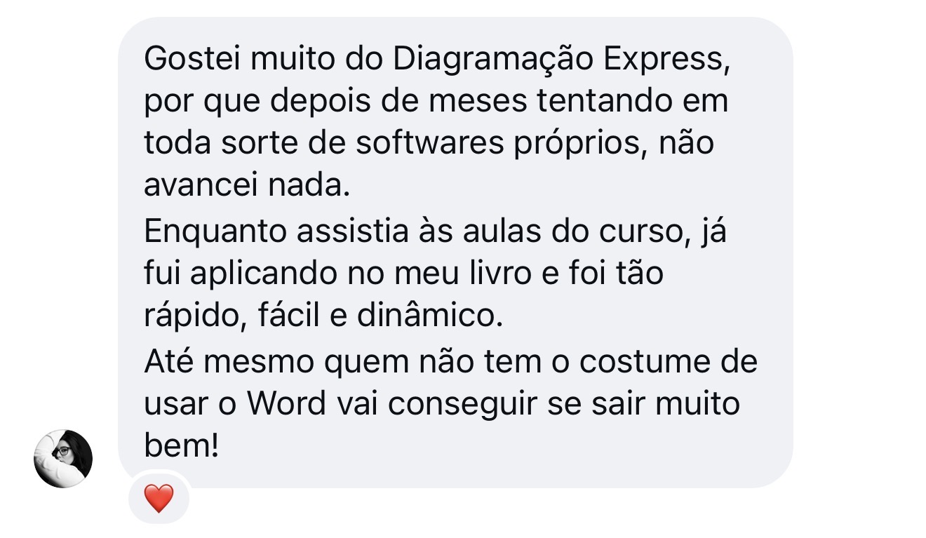Depoimento em mensagem elogiando o Diagramação Express