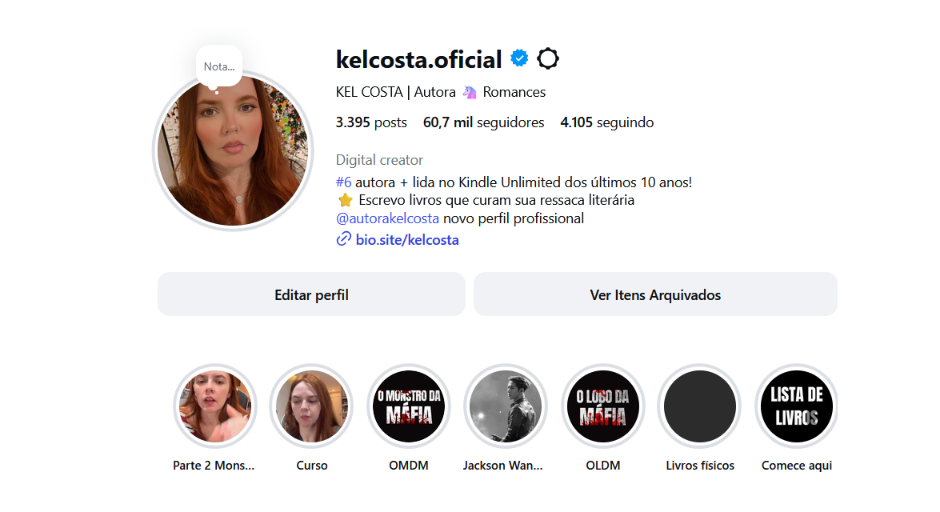 Print do perfil do Instagram de Kel Costa mostrando presença e autoridade