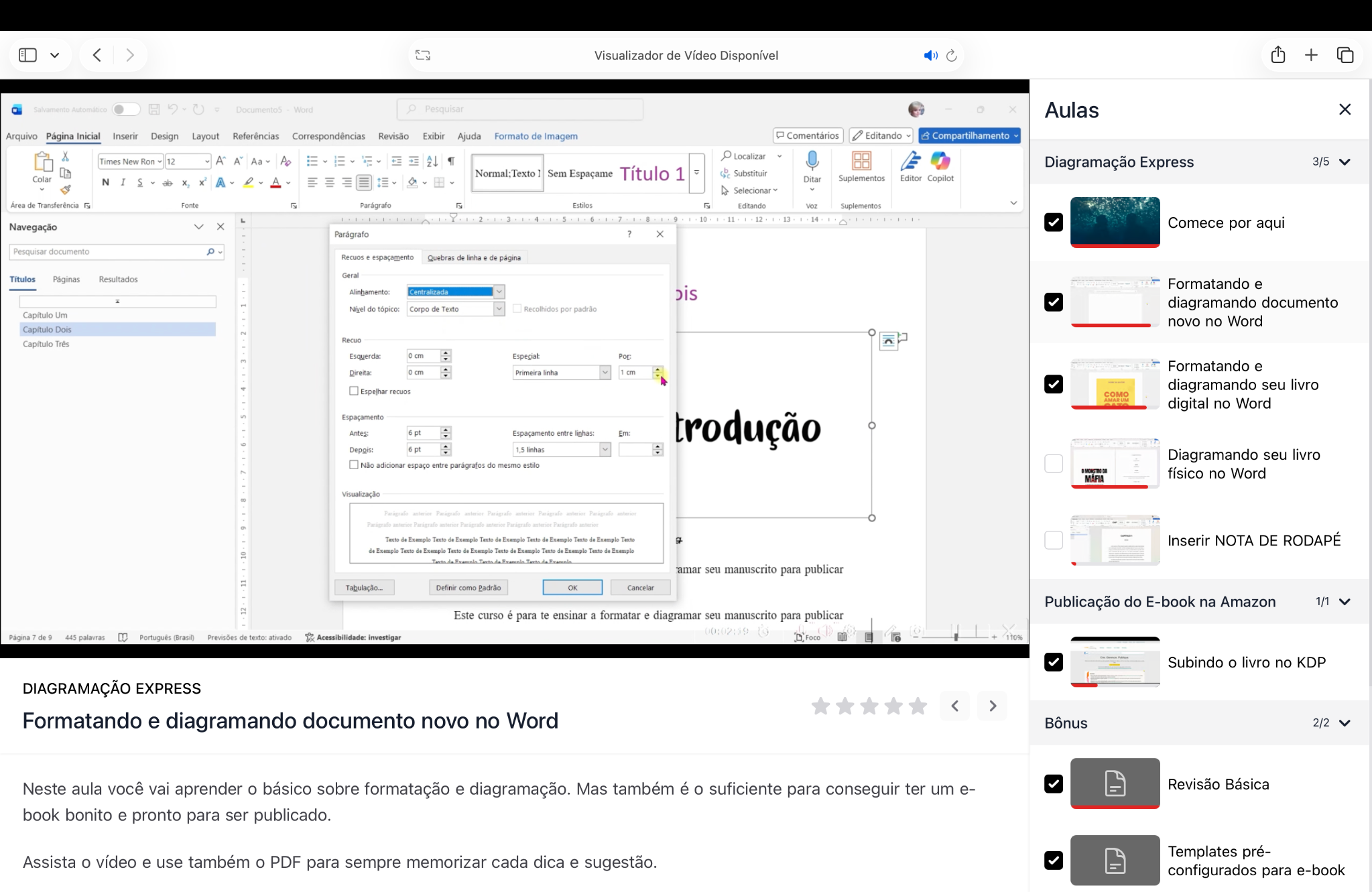 Aula prática de configuração de parágrafo no Word