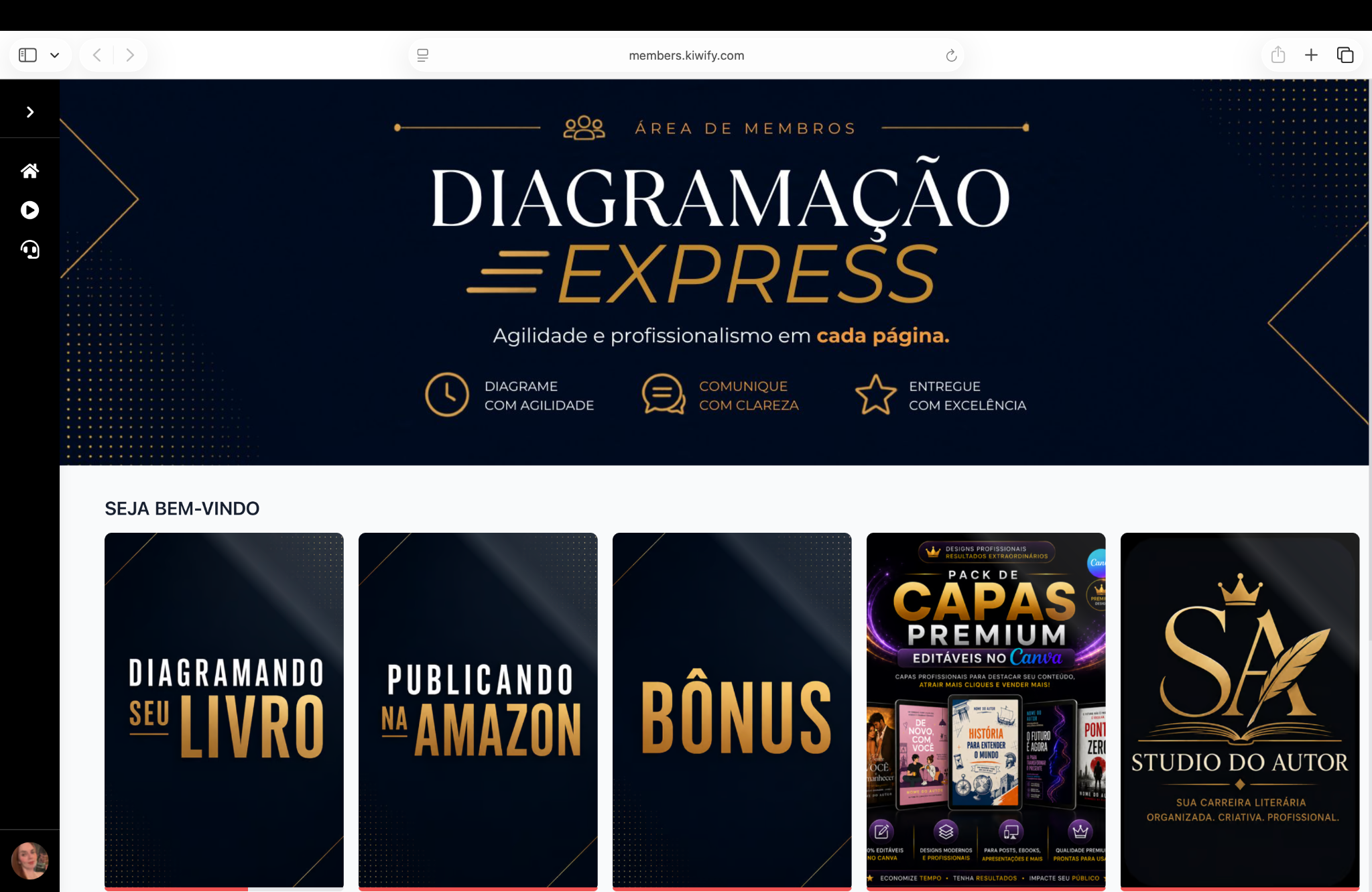 Tela principal da área de membros do Diagramação Express