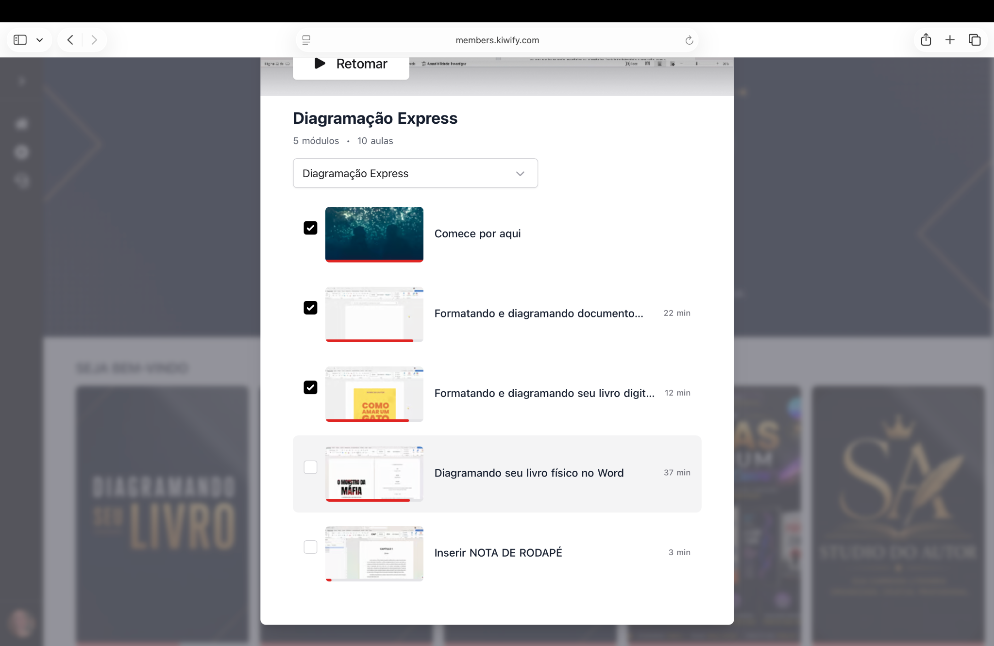 Lista de módulos e aulas do Diagramação Express